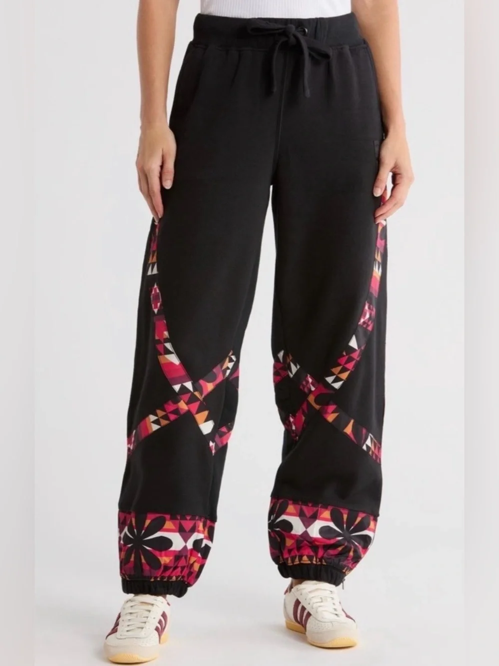 FP Movement Free People Snow Flow Joggers Black Geometric Print Sweatpants Small
